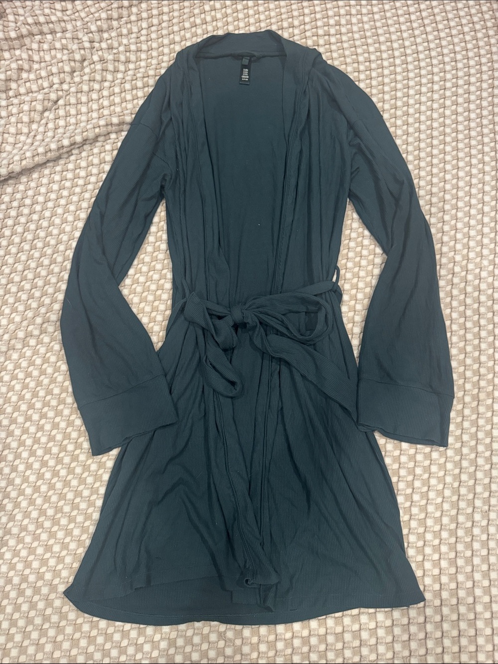 SKIMS Alpine Green Women's Ribbed Robe with Tie Belt